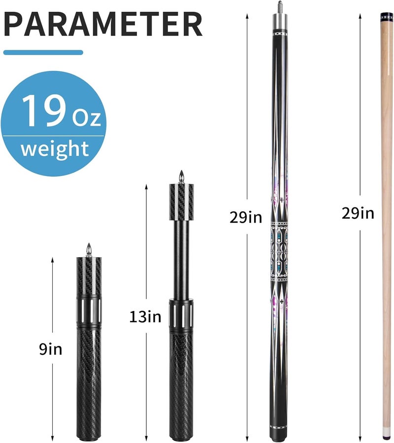 lotmusic Premium Pool Stick with Carbon Fiber Telescopic Cue Stick Extension,58'' Professional Pool Cue Stick Set with Black Leather Carry Bag & Billiards Accessories. - Image 2